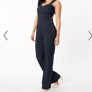 Unique Vintage Navy Blue Sedgewick Jumpsuit Retro 70's Large